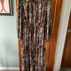 Snake Print Long Sleeve Maxi Dress in Brown and Pink